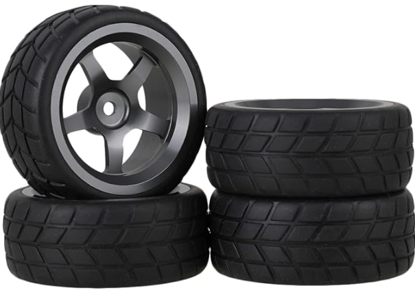 IRonManRc Aluminum 5 SPOKE Street Wheels & Rubber Tires 12mm Hex 1:10