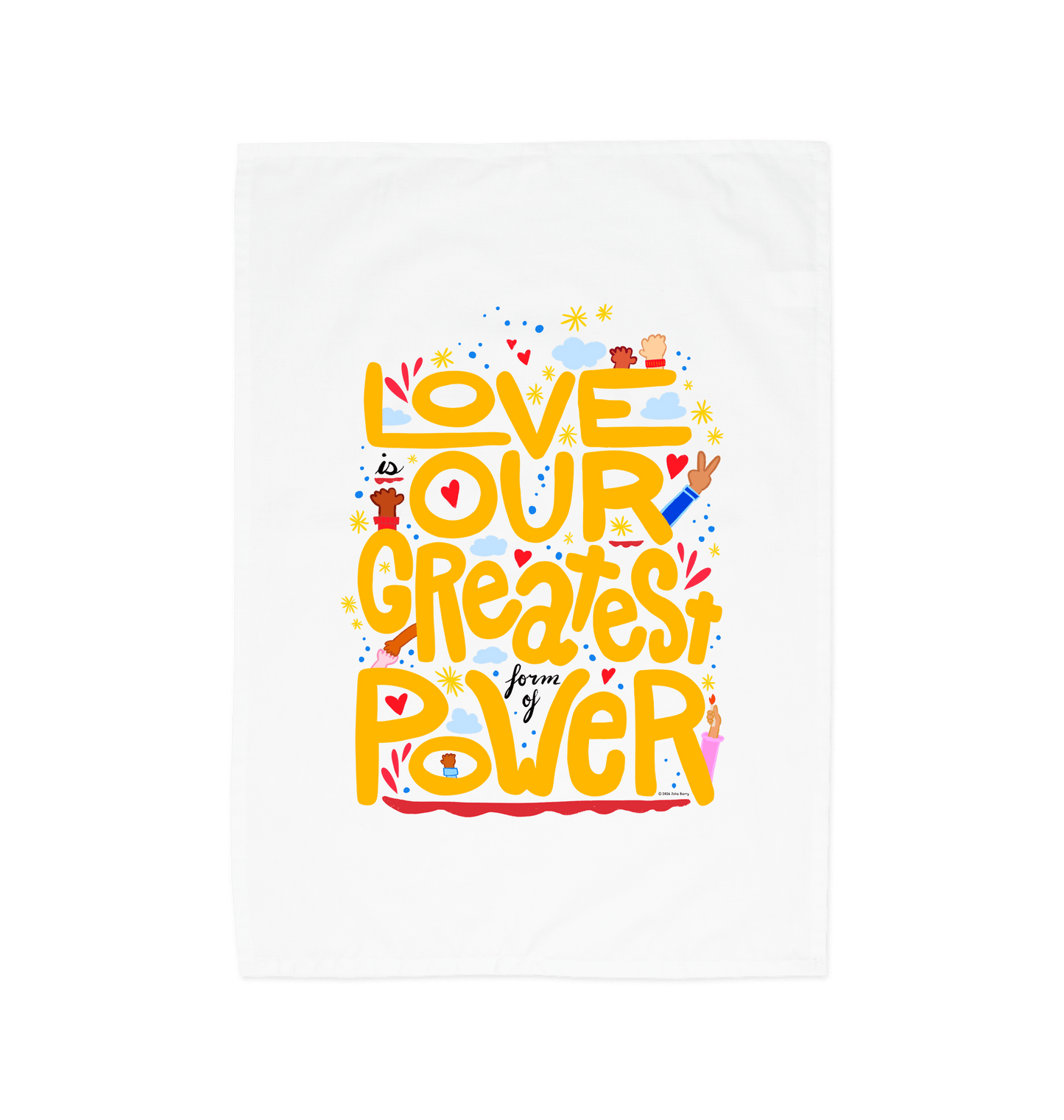 "Love is Our Greatest Form of Power" 100% Organic Cotton Eco Tea Towel (Yellow Text)