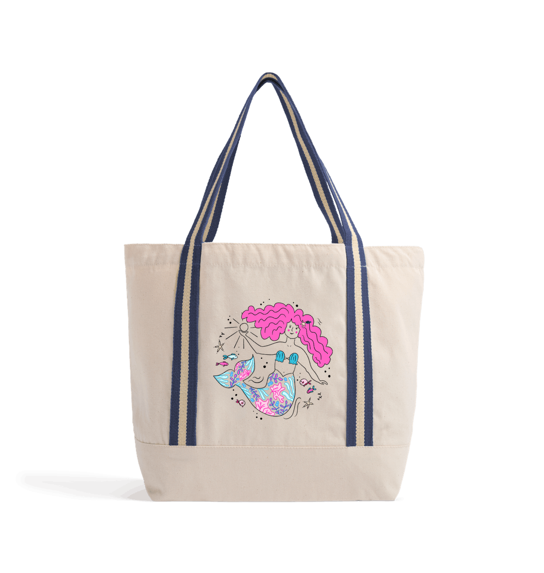 Mermaid Organic Beach Tote Bag (80's Neon)