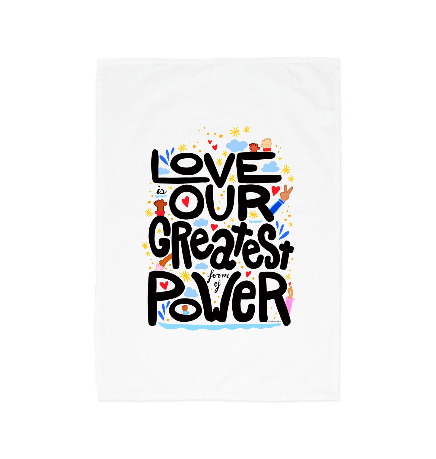"Love is Our Greatest Form of Power" 100% Organic Cotton Eco Tea Towel (Black Text)