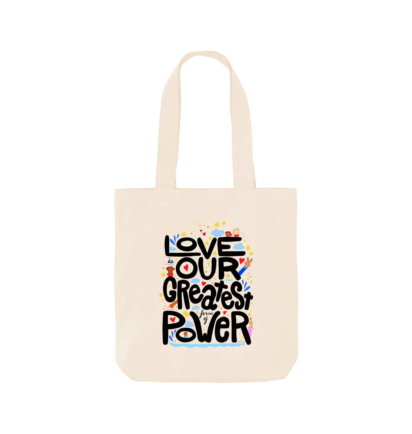 "Love is Our Greatest Form of Power" 100% Organic Cotton Grocery Tote Bag (Black Text)