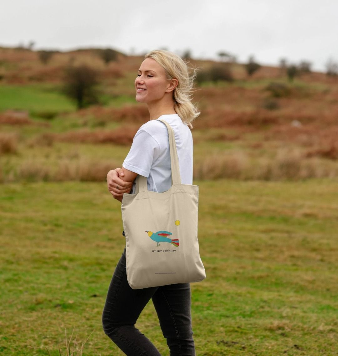 "Let Your Spirit Soar" Tote Bag with Colorful Folk Art Bird & Sun
