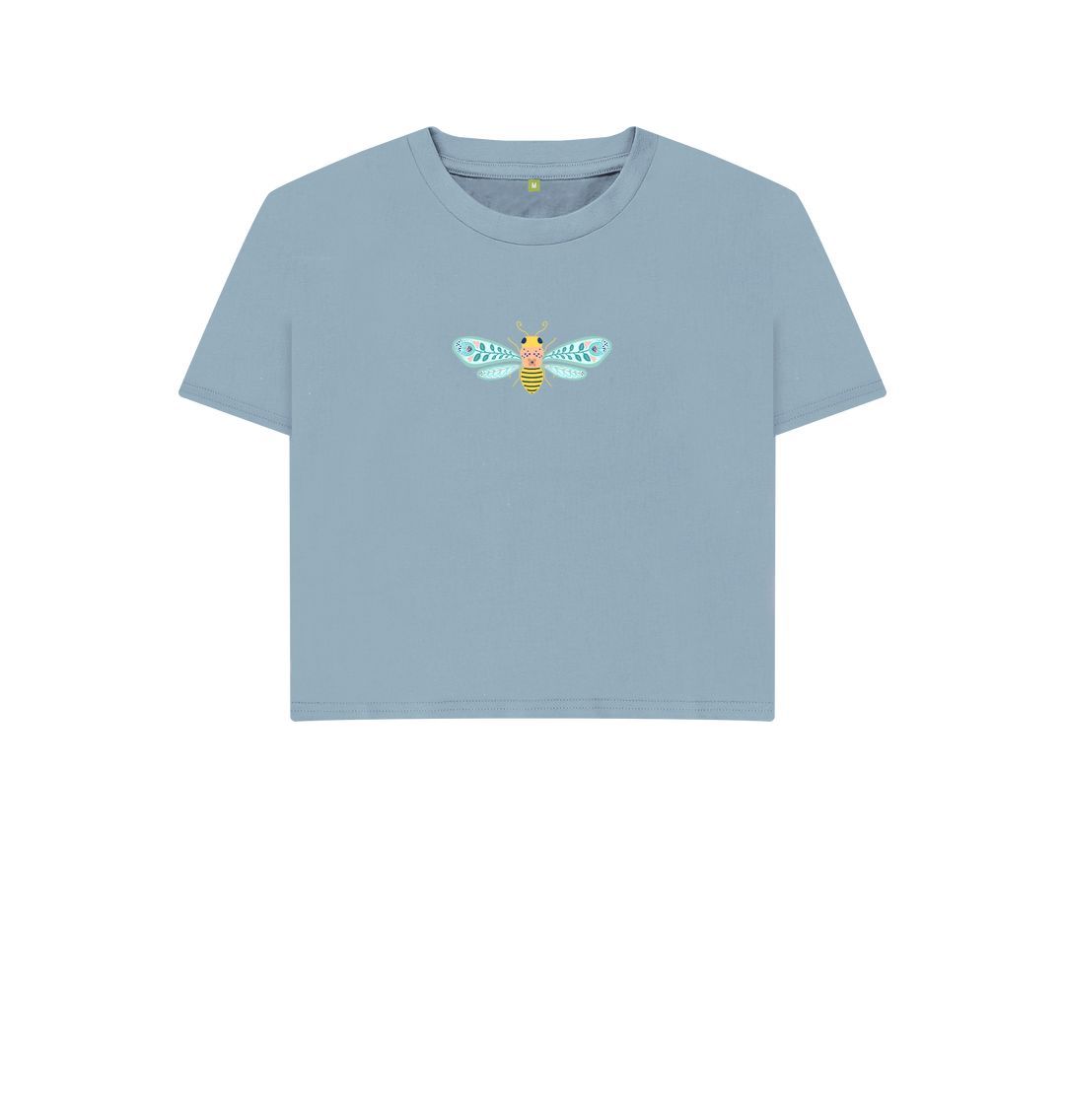 Boxy Bee T-Shirt (Adult - Gray, White & Dusty Blue)
