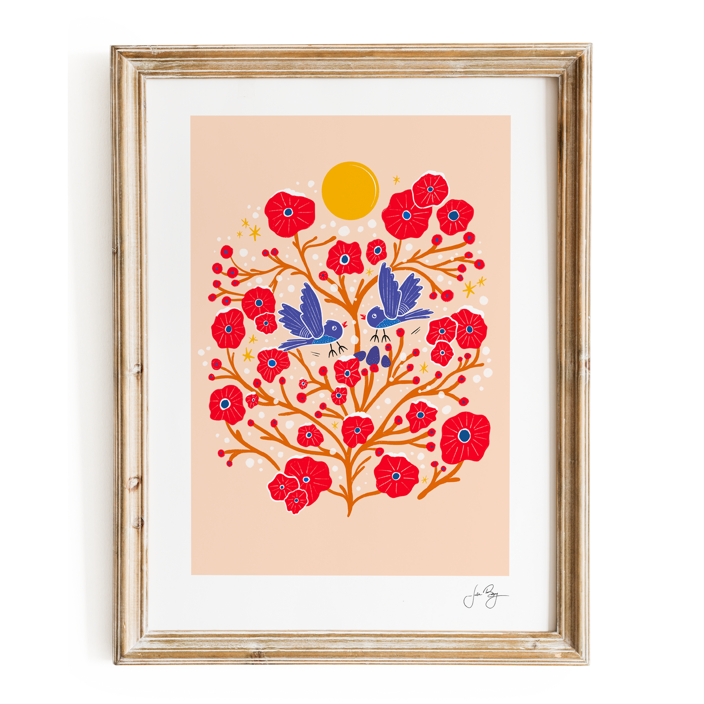"Two Birds" Hand-Drawn Eco-Art Print 12x18" (Assorted Pattern & Colors)