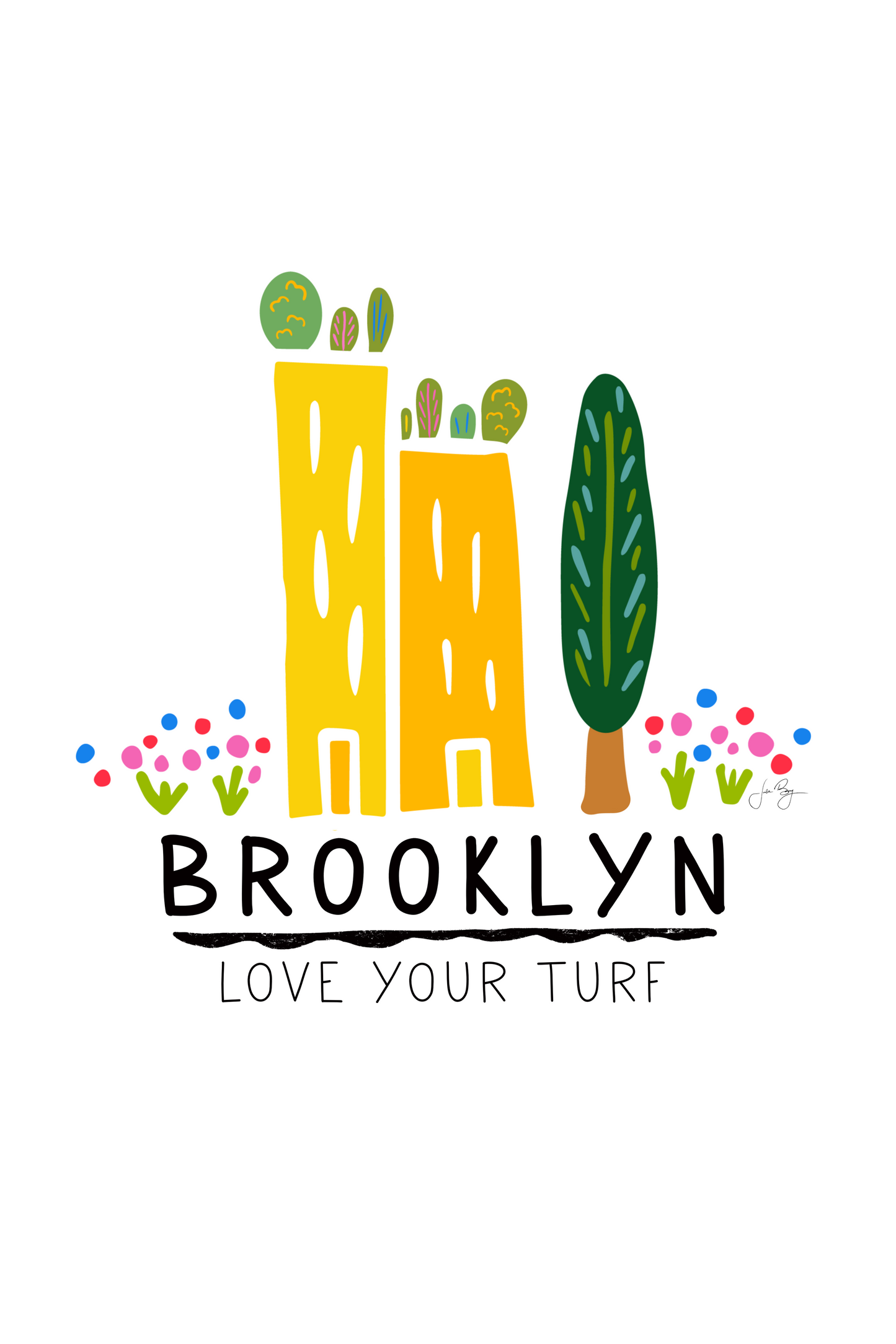 "Green Cities - Brooklyn" (Brooklyn, Love Your Turf, Love What You Grow) Colorful Eco-Art Print 12x18"