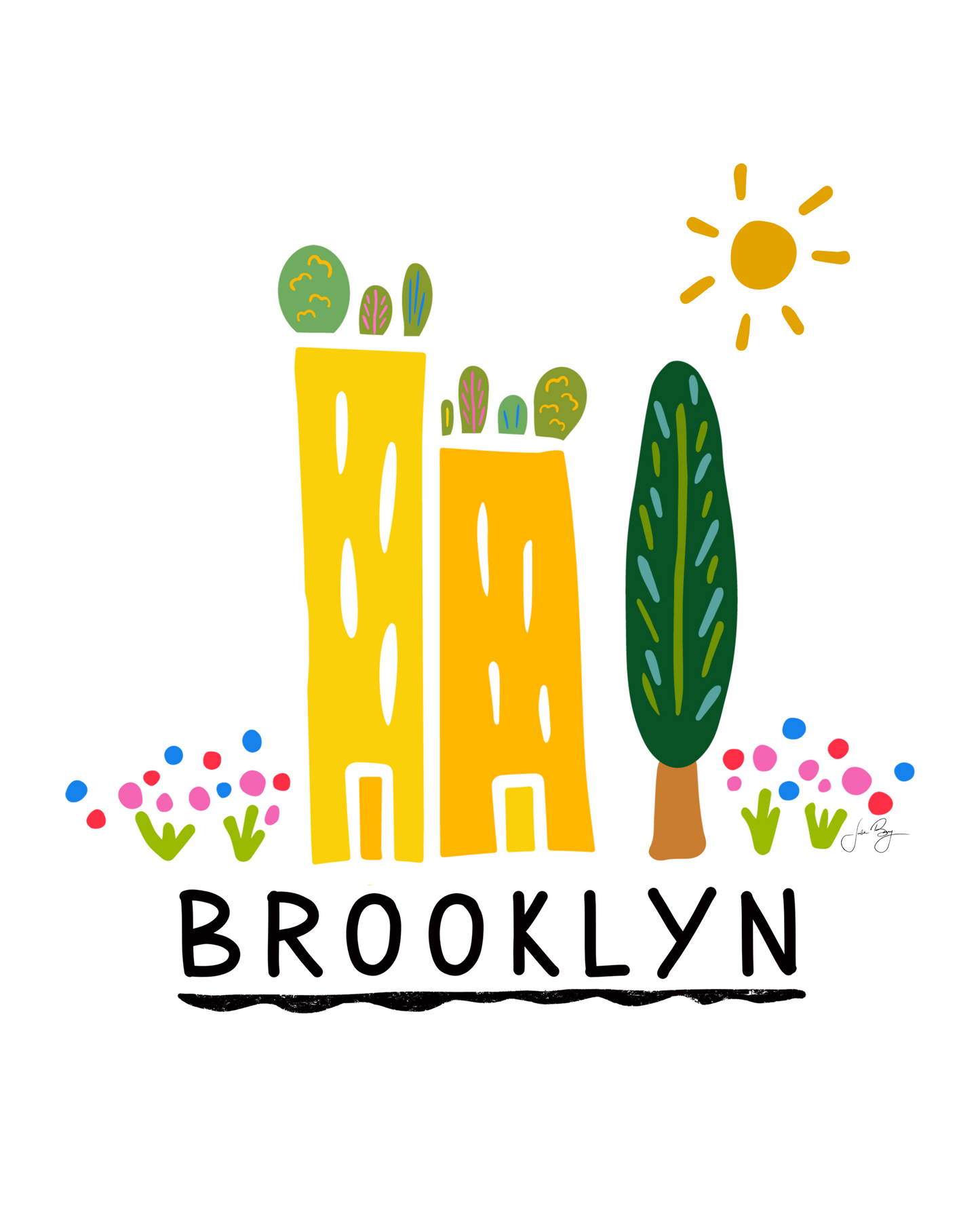 "Green Cities - Brooklyn" (Brooklyn, Love Your Turf, Love What You Grow) Colorful Eco-Art Print 12x18"