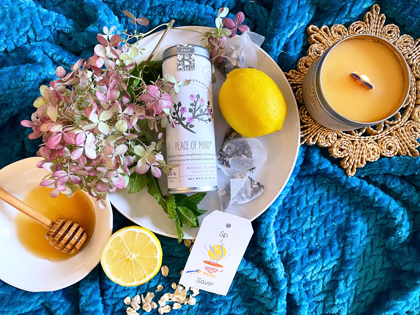 Build Your Own Custom Wellness Box with Organic Eye Pillow, Tea, Soy Candle & Greeting Card w. Envelope