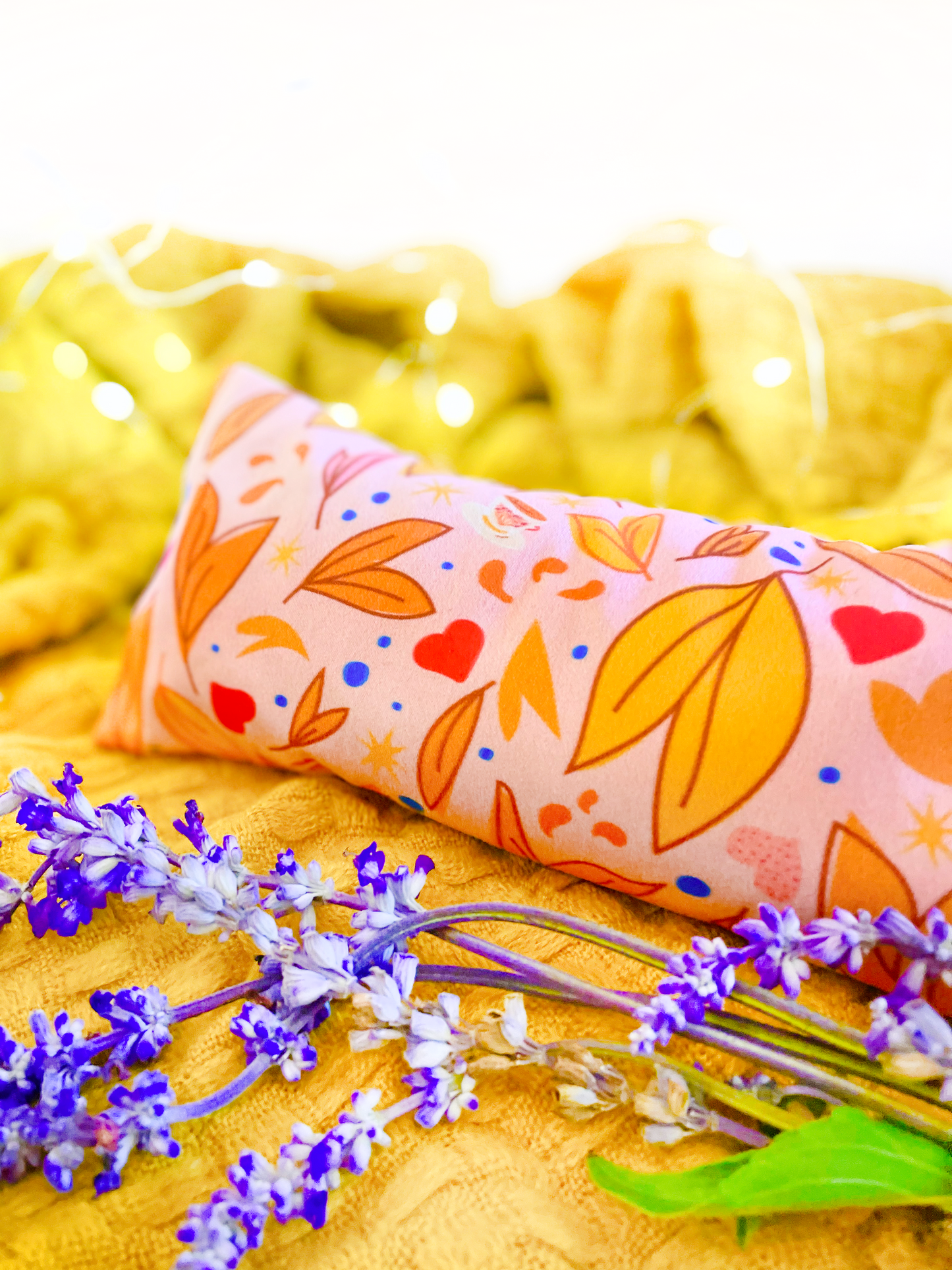 Scented Serenity Eye Pillow - Falling Leaves & Teacups on Pink (Winter Dreaming Collection)