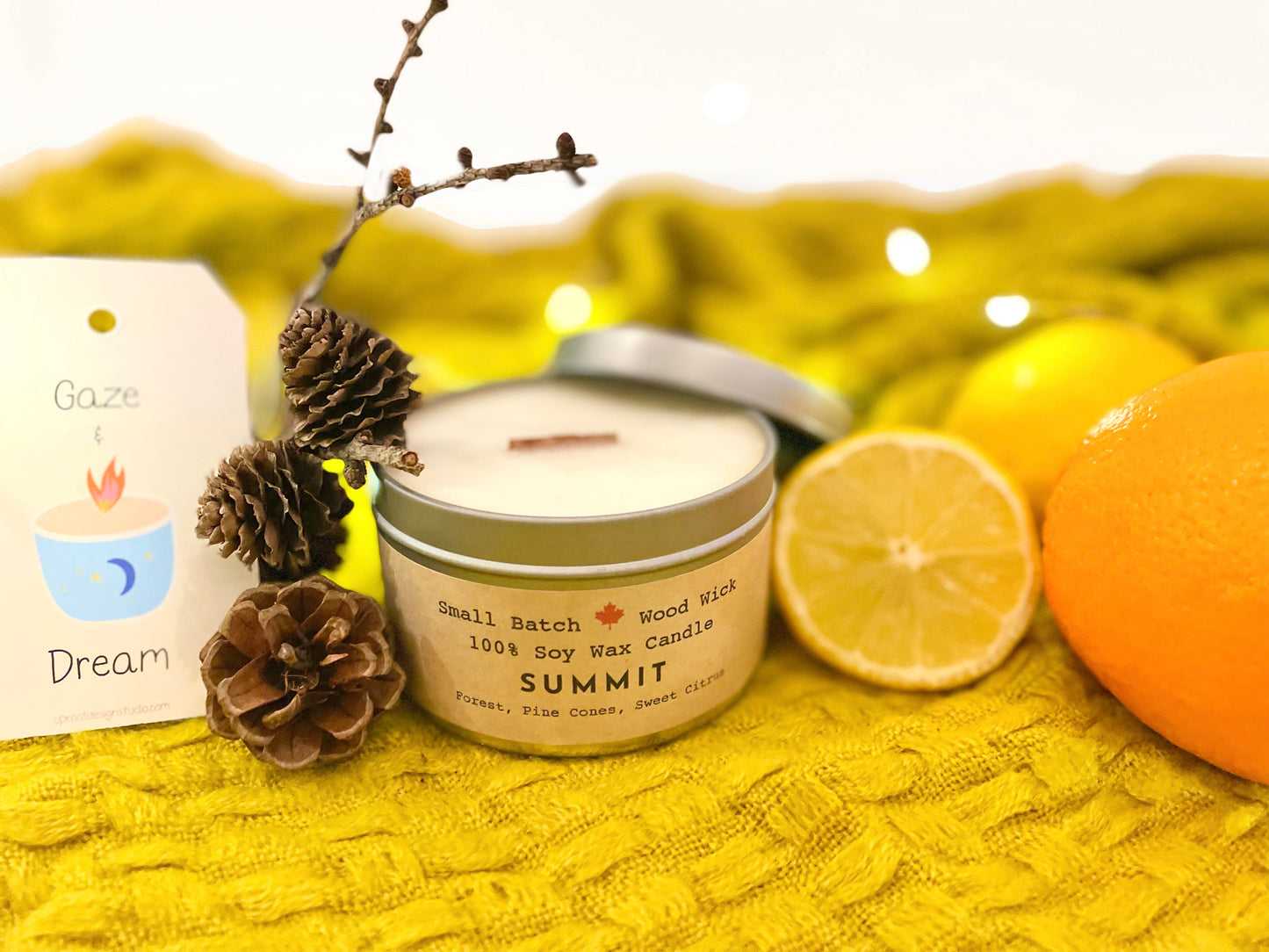 Shine On Candle Relaxation Set: "Summit" Candle (Forest, Pine cones + Sweet Citrus), Meditation Card + Mindfulness Journal