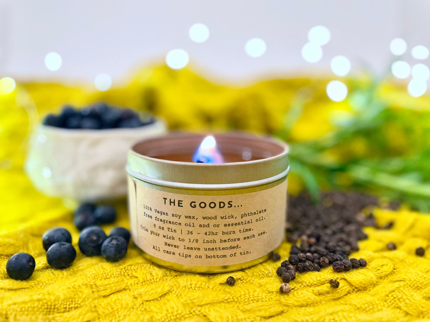 "Midnight" Soy Crackling Wick Eco-Candle - Peppercorn & Juniper Berries Scent (Shine On / Winter Dreaming)