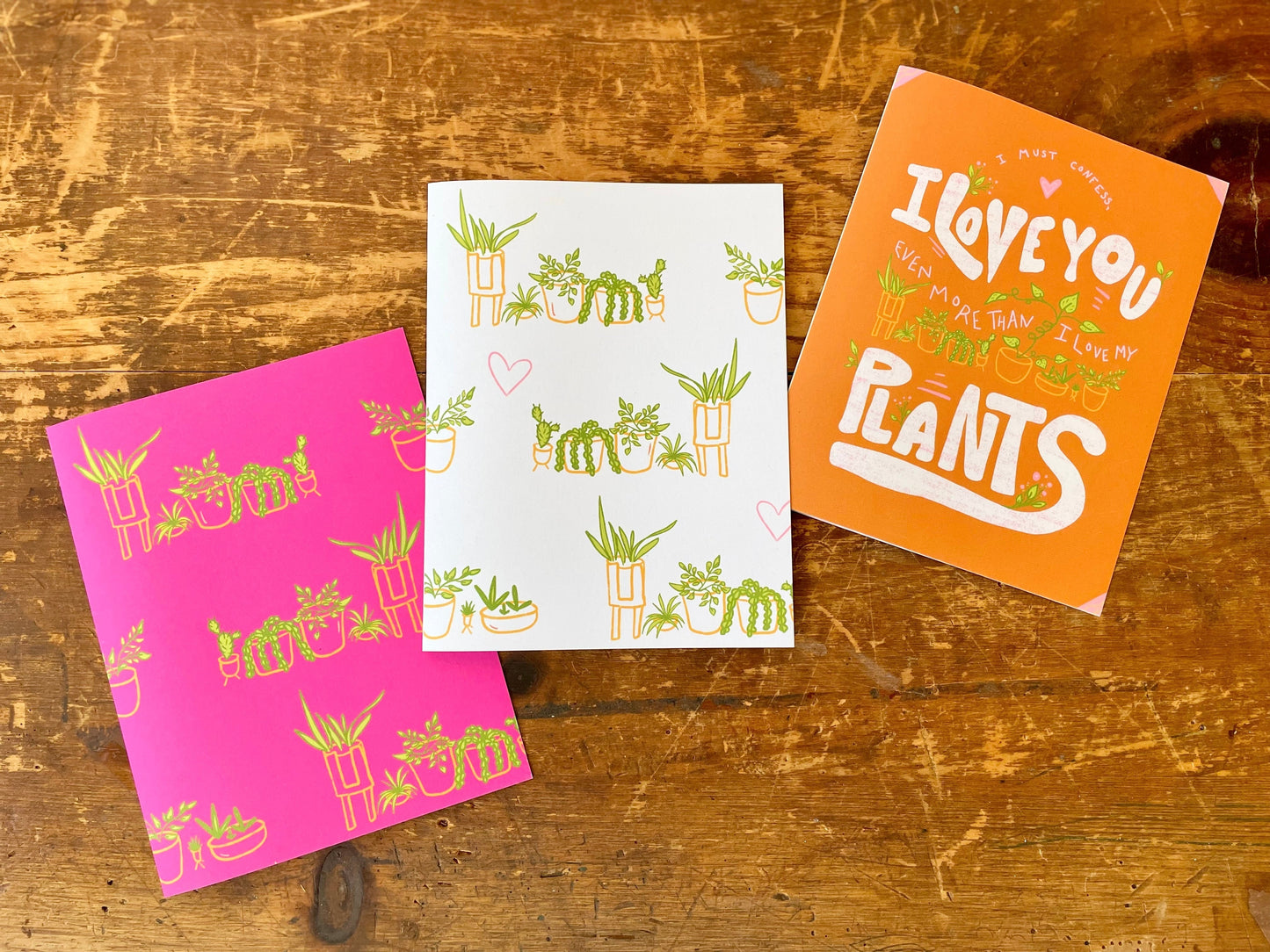 Eco Recycled 5x7 Greeting Cards w. Hand-Drawn Art + Recycled Envelopes, Blank inside - Assorted (Words of Love)