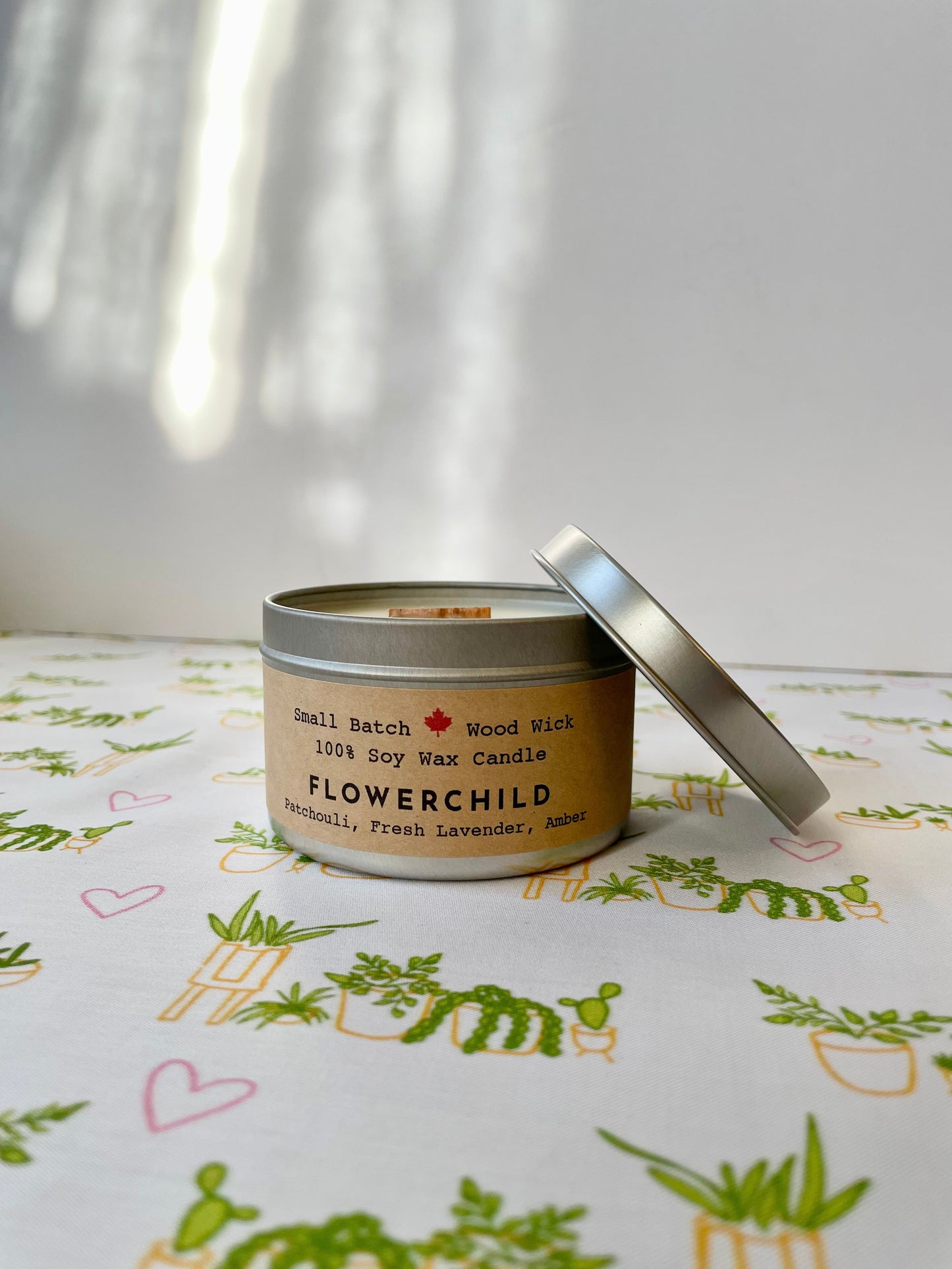 "Flower Child" Soy Crackling Wick Eco-Candle - Patchouli, Lavender + Amber Scent (Golden Light / Grow & Bloom)