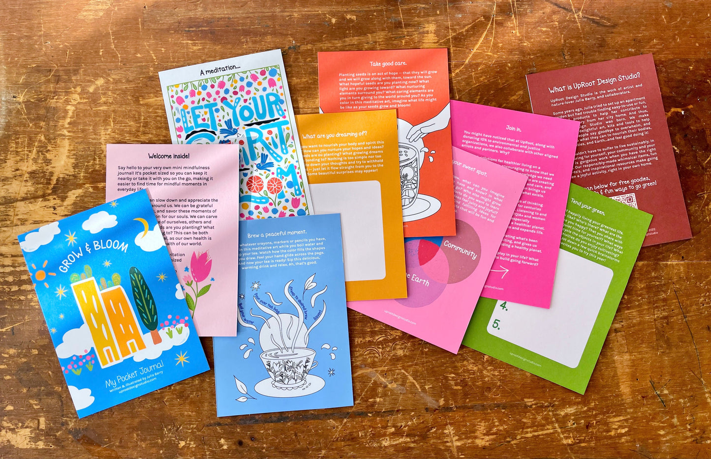 "Cheerful Stitches" Trio Gift Set: Eco-Embroidery Kit, Mindfulness Journal, Mint Tea, Honey, Greeting Card (Grow & Bloom)