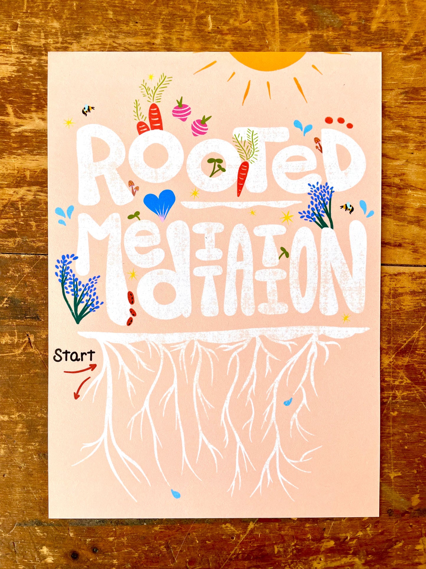 "Rooted Meditation" Hand-Illustrated Meditation Card w. Instructions 5x7"
