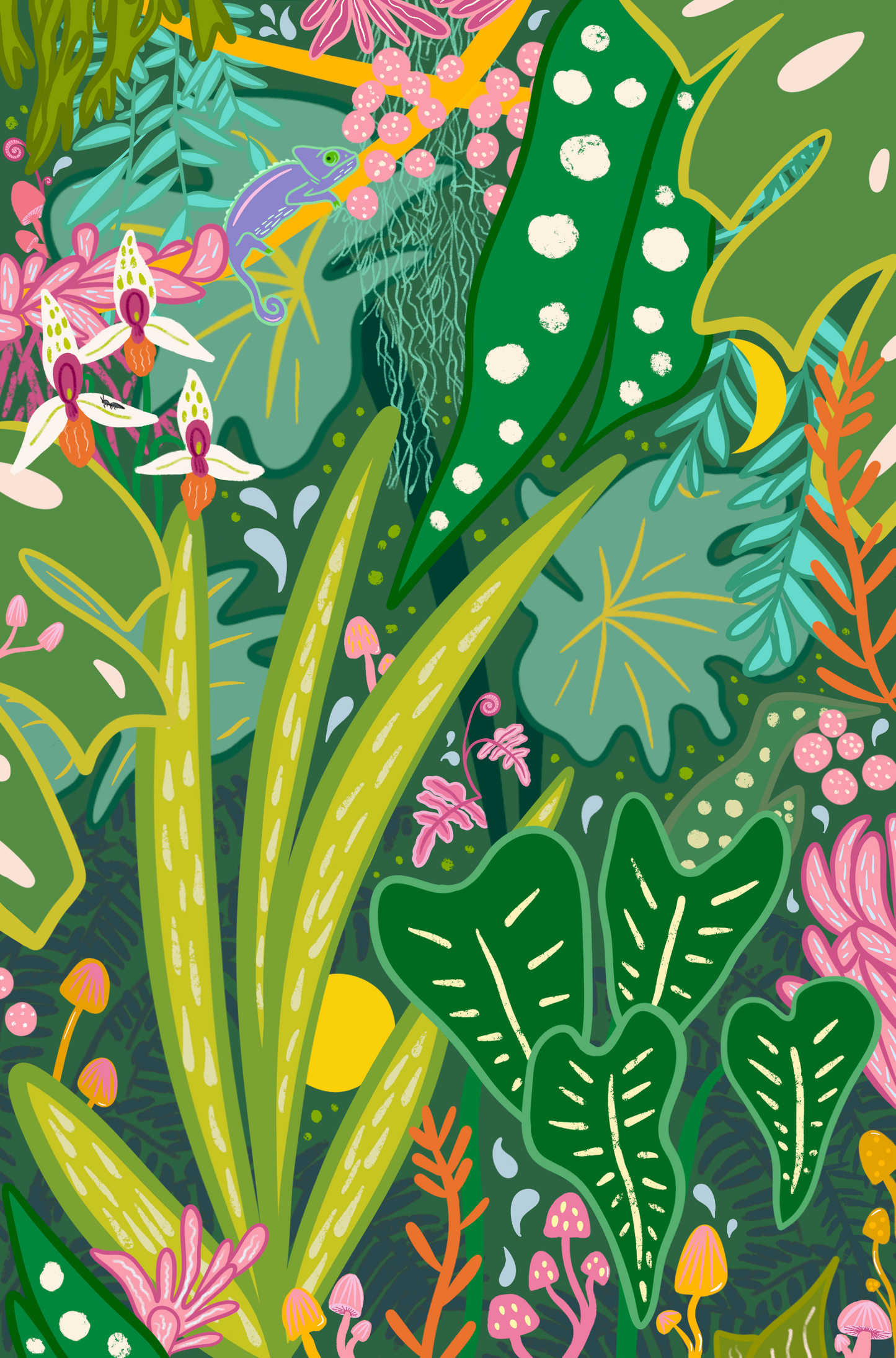 "Into the Jungle" Eco Recycled Greeting Card w. Hand-Drawn Art + Recycled Envelope, Blank inside (Grow & Bloom)