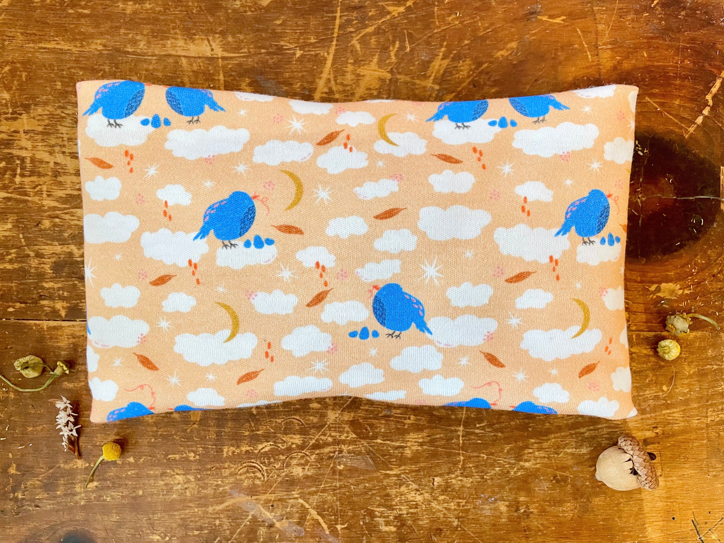 Scented Serenity Eye Pillow - Birds on Dark Peach (Winter Dreaming Collection)