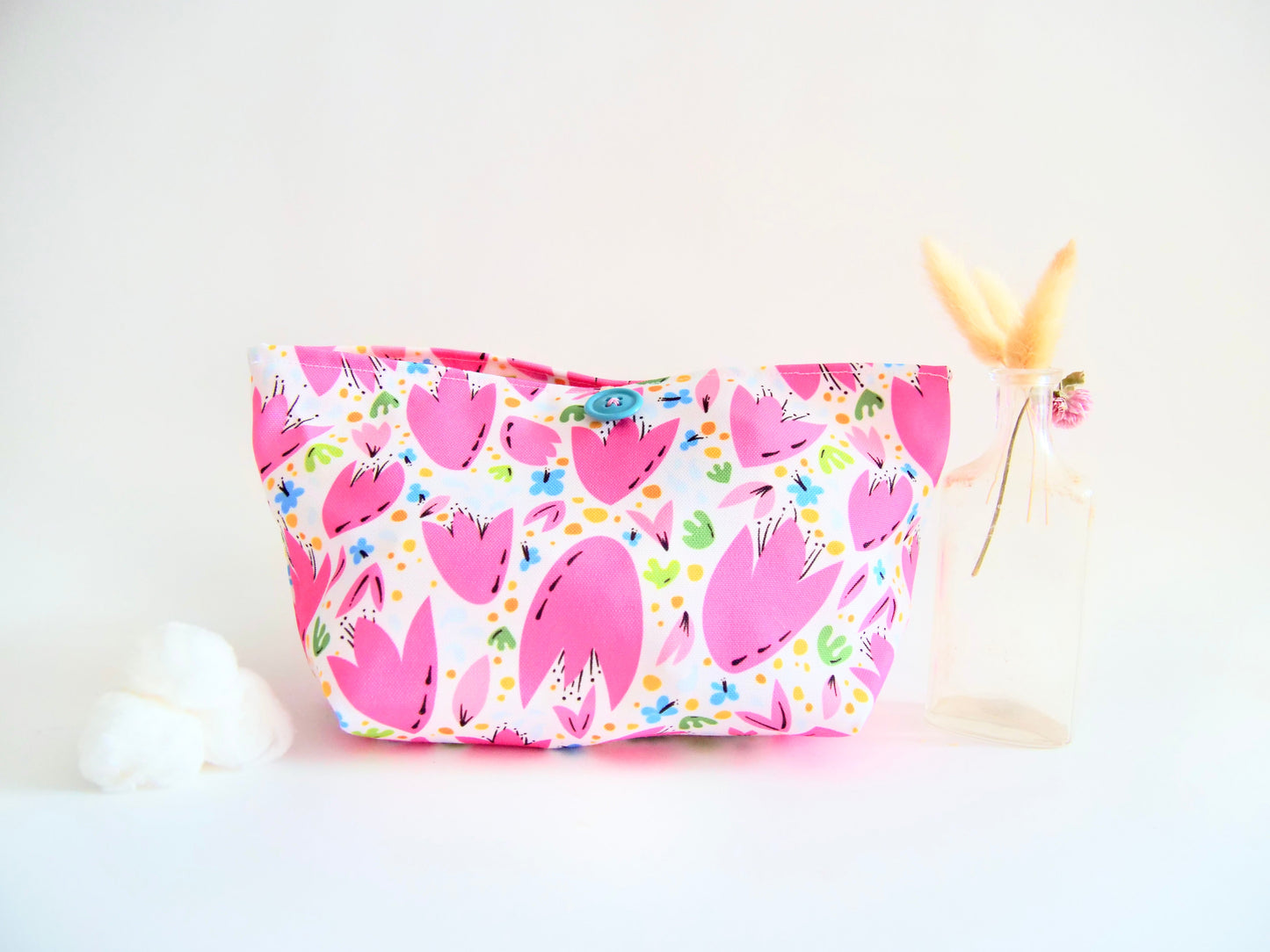 Hand-sewn Recycled Canvas Button Pouch Organizer Bag for Toiletry, Makeup, Bathroom, Vanity, Desk, Office, Purse Sundries