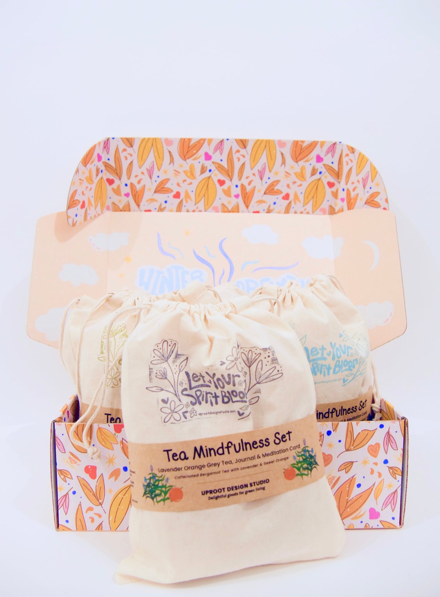 Fabric Gift Bag: UpRoot 100% Organic Cotton Double Cinch Fabric Gift Bags "Let Your Spirit Bloom" Stamp in Aqua, Black or Green