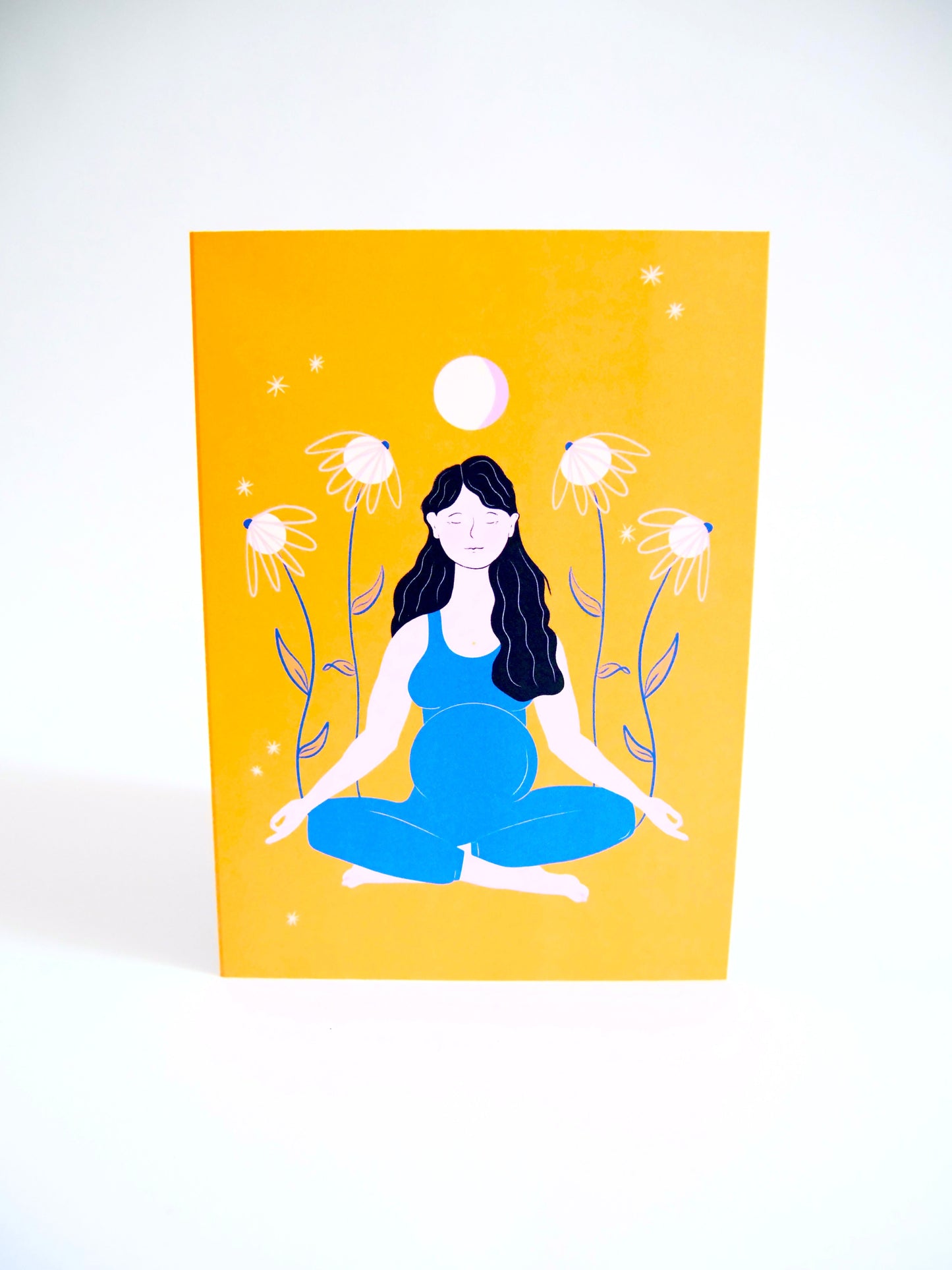 "Meditating Mama" Eco Recycled Greeting Card w. Hand-Drawn Art of Pregnant Person in Meditation Yoga Pose + Recycled Envelope, Blank inside