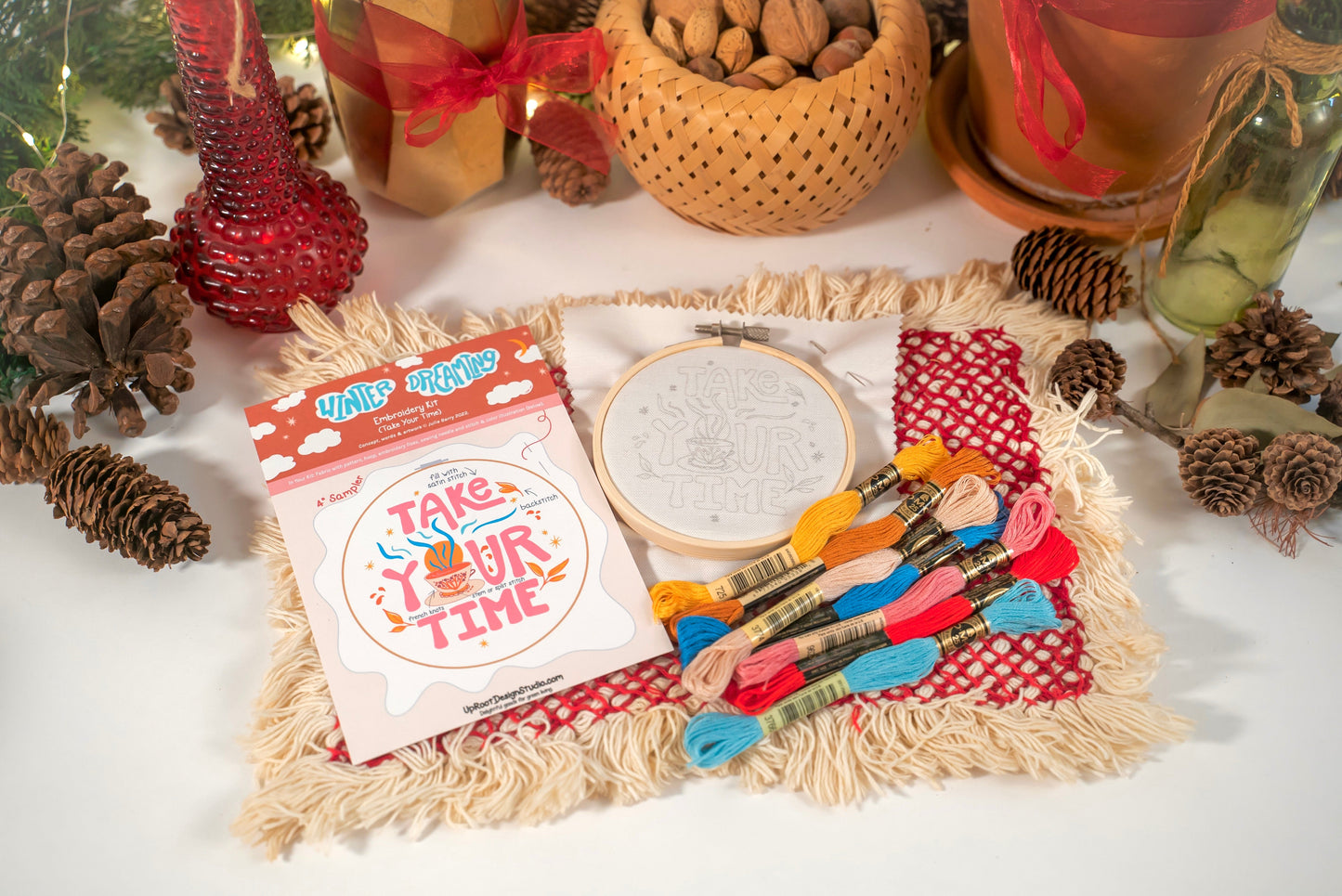 "Take Your Time" Eco-Embroidery Kit w. Tea Time Pattern (Joyful Threads Winter Dreaming)
