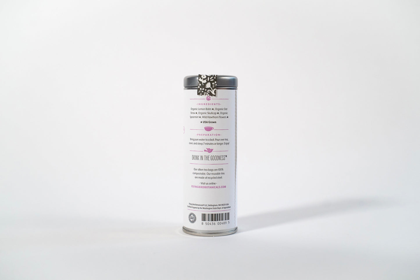 "Peace of Mind" Tea Time Tin: 6 Eco-Teabags of Organic Tea  (Floral + Lemon, Caffeine-Free)