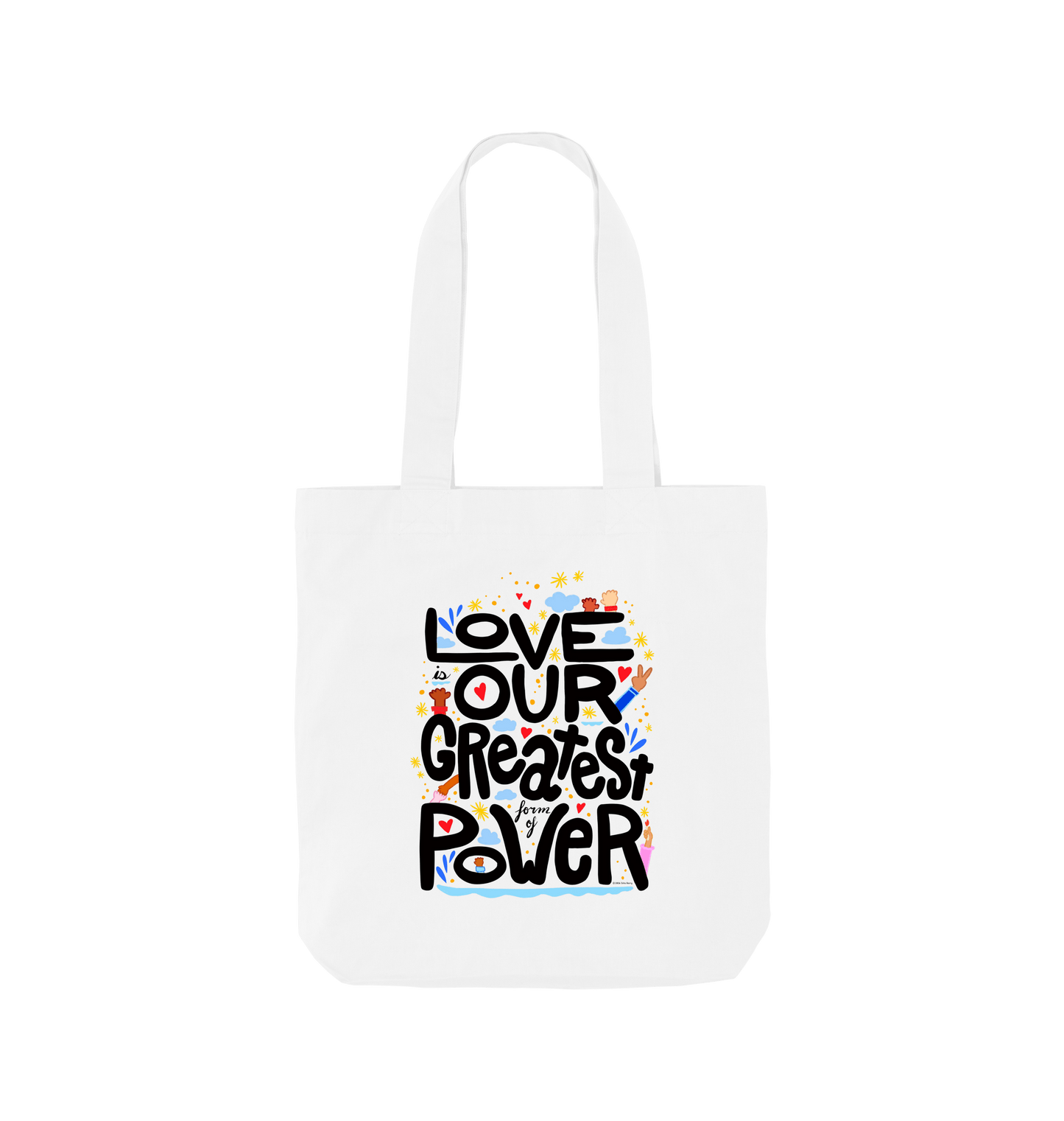 "Love is Our Greatest Form of Power" 100% Organic Cotton Grocery Tote Bag (Black Text)
