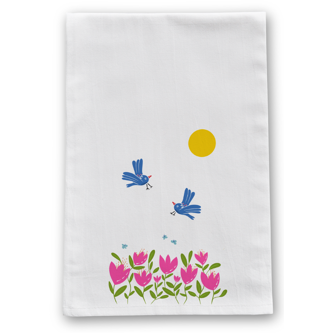 100% Organic Cotton "Grow & Bloom" Kitchen Tea Towels w. Hand-drawn Adorable Art (Assorted)