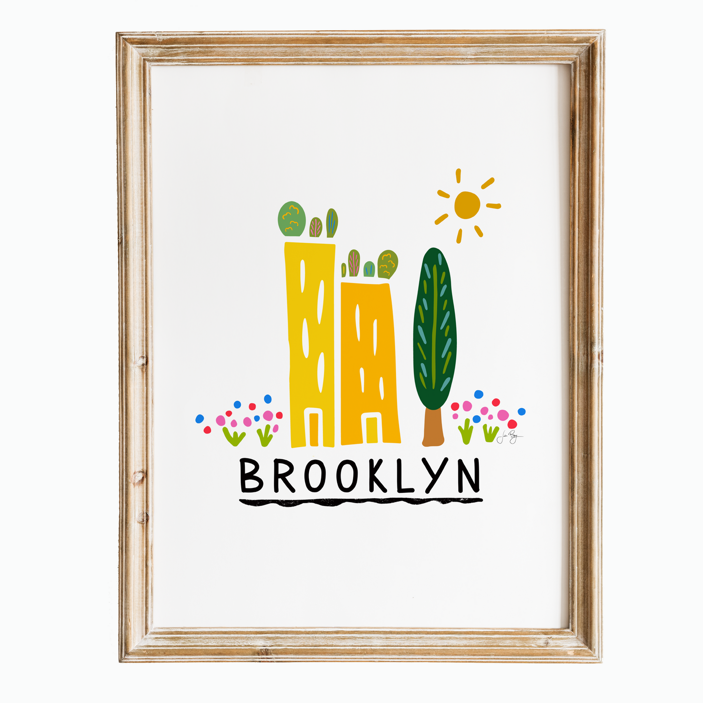 "Green Cities - Brooklyn" (Brooklyn, Love Your Turf, Love What You Grow) Colorful Eco-Art Print 12x18"