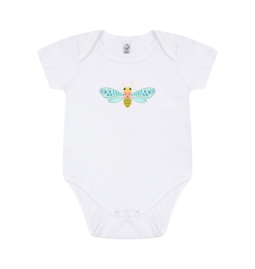 Folk Art Bee Organic Onesie - on White (Celebrate Pollinators)