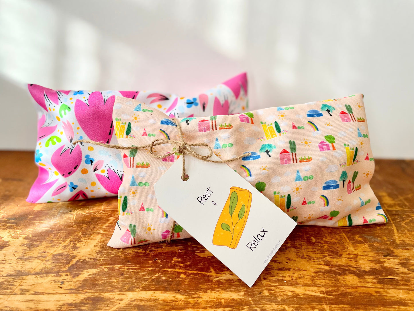 Scented Serenity Eye Pillow Set - Scent: Lavender - Patterns: Green Cities + Breezy Tulips (Grow & Bloom Collection)