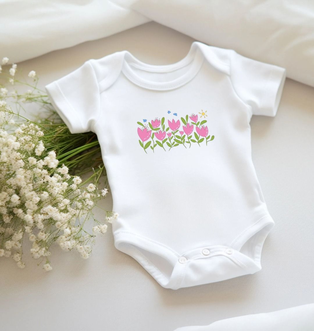 Breezy Tulips Organic Onesie - White (Grow & Bloom)