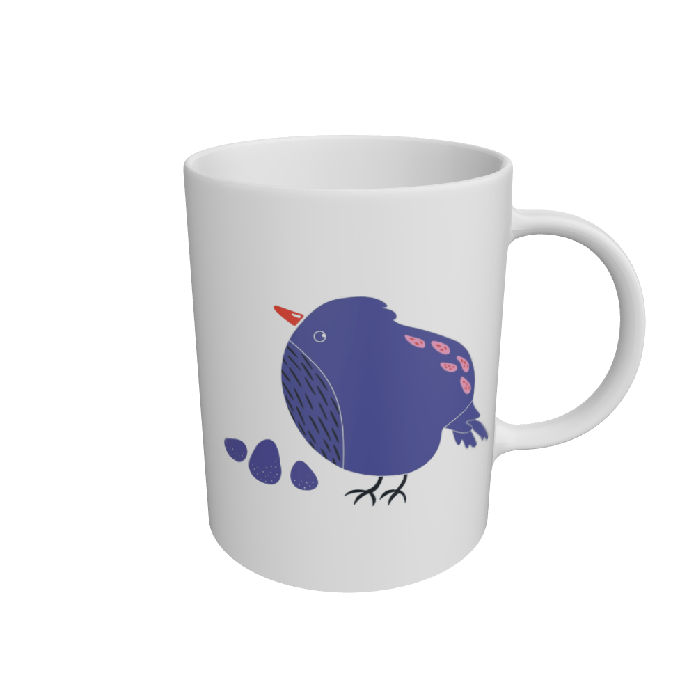 Blue Pouf Bird Eco-Friendly Mug (White)