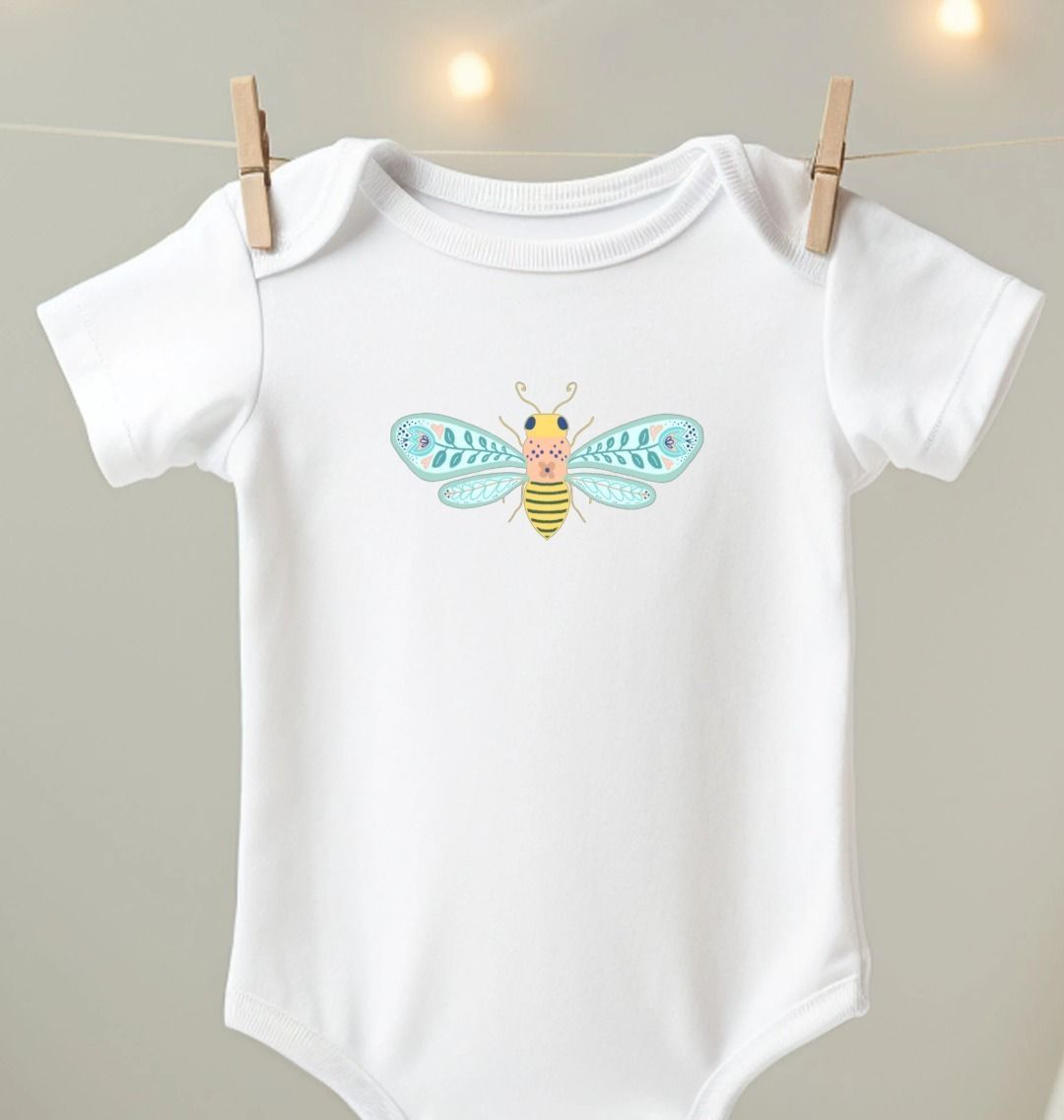 Folk Art Bee Organic Onesie - on White (Celebrate Pollinators)