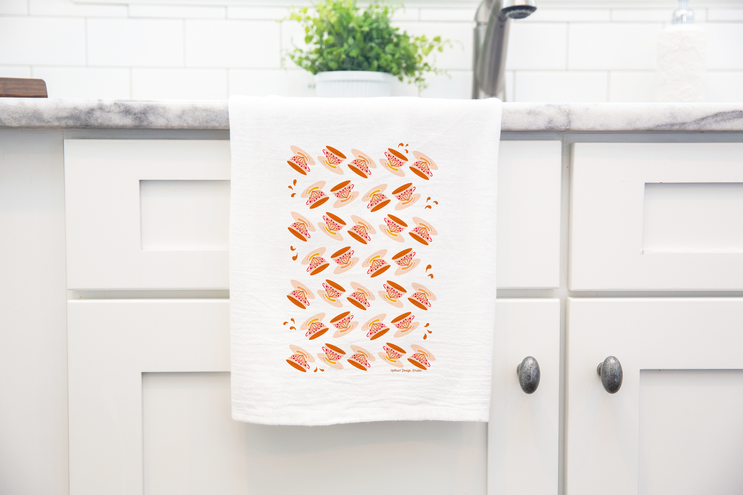 100% Organic Cotton "Afternoon Tea" Kitchen Tea Towels w. Hand-drawn Adorable Art - Assorted (Tea Time/Winter Dreaming)