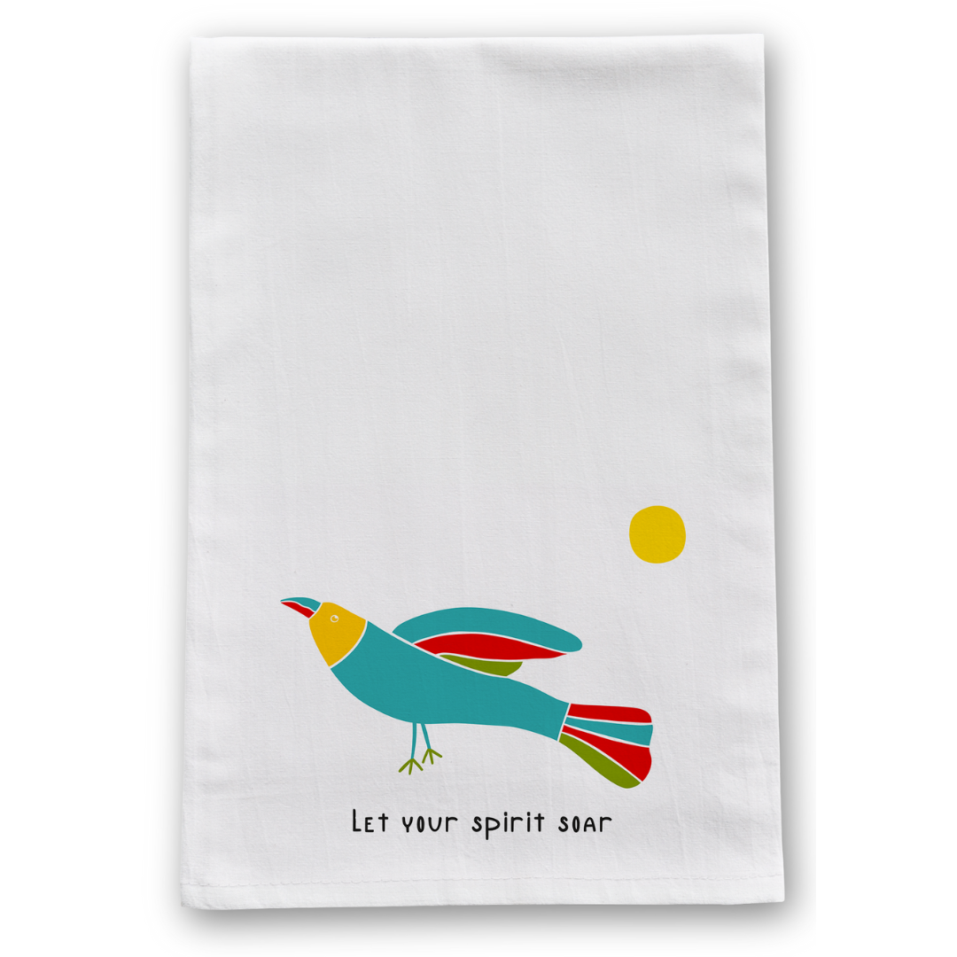 100% Organic Cotton "Soaring Birds" Kitchen Tea Towels w. Hand-drawn Adorable Art - Assorted (Tea Time/Winter Forest)