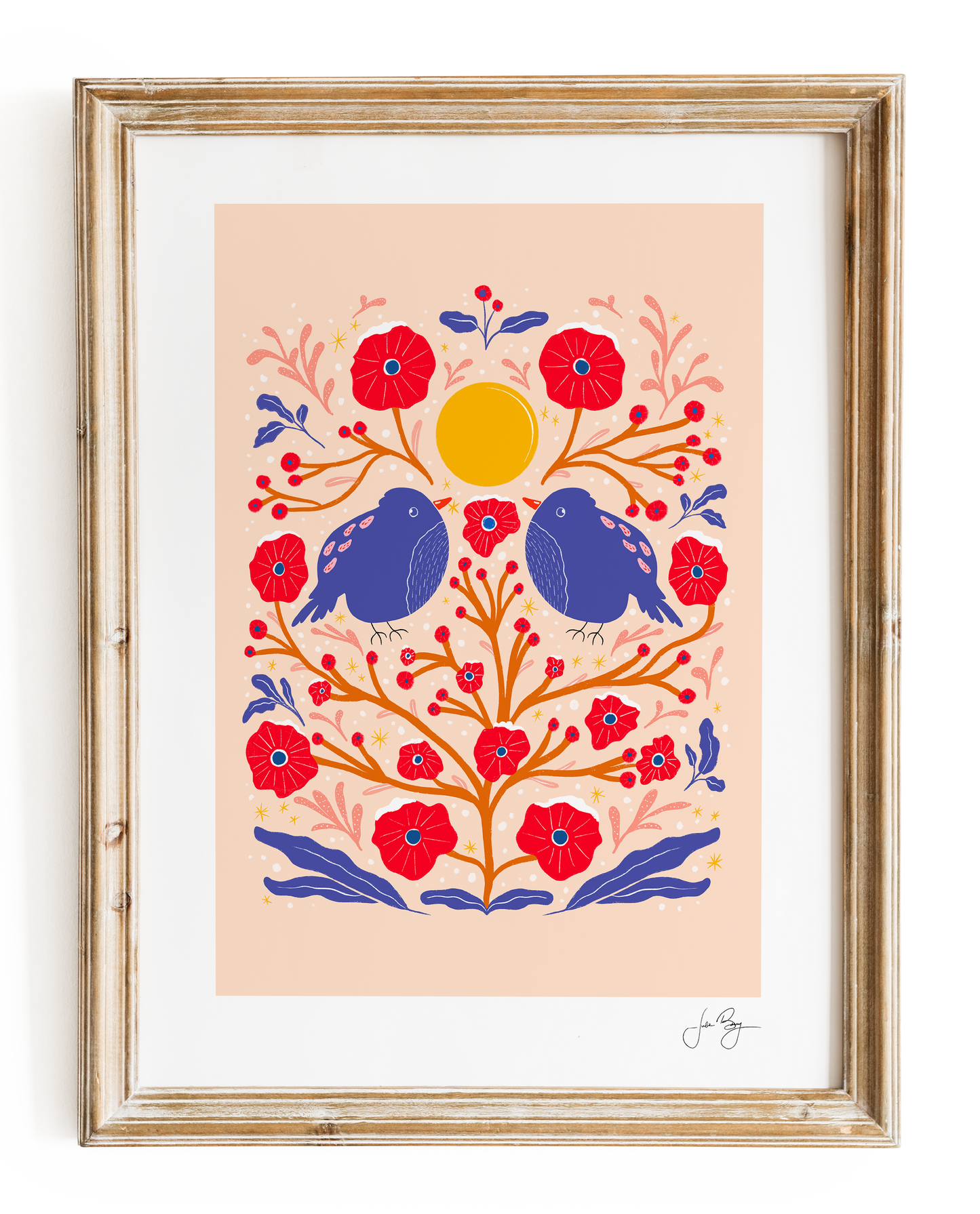 "Two Birds" Hand-Drawn Eco-Art Print 12x18" (Assorted Pattern & Colors)