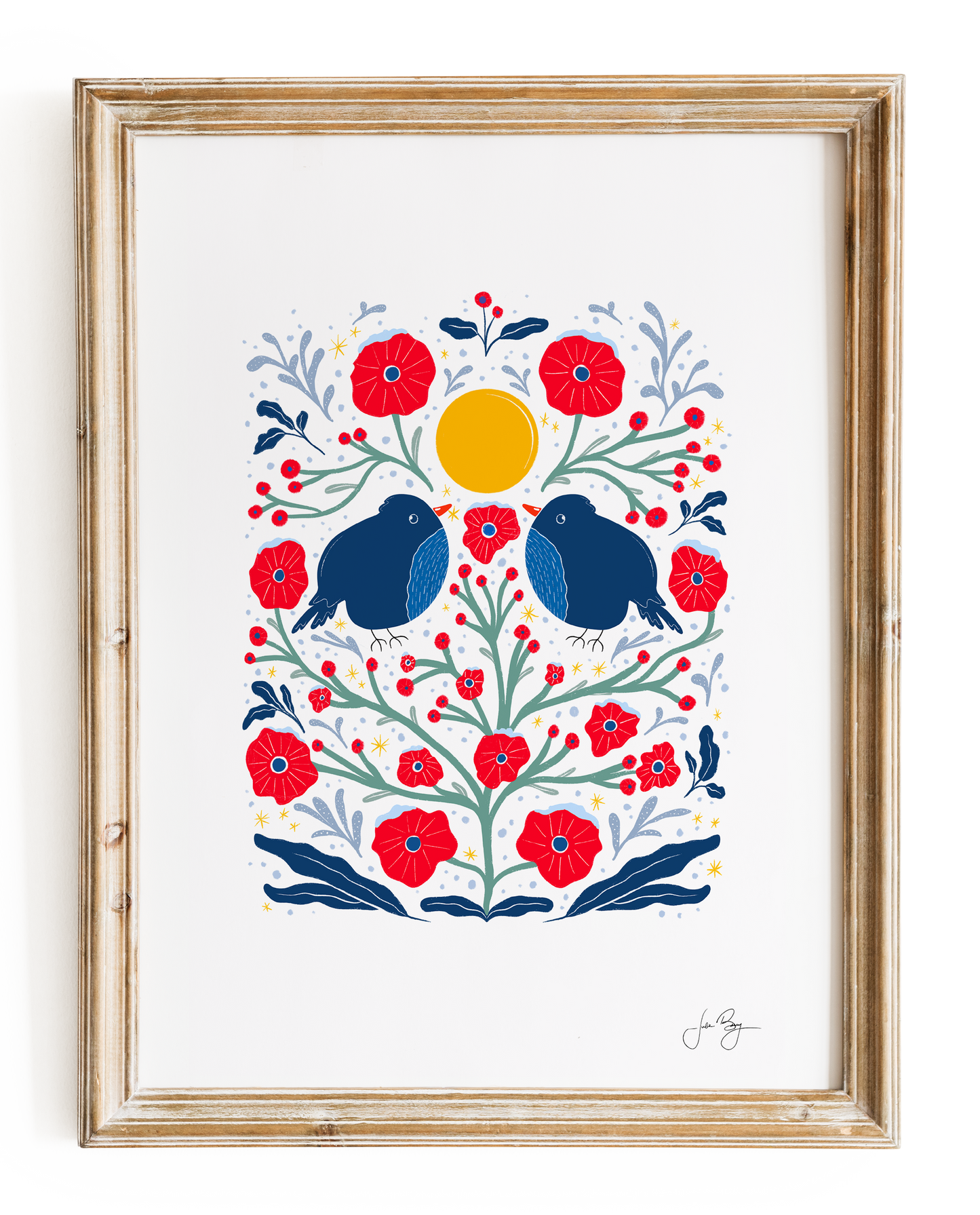 "Two Birds" Hand-Drawn Eco-Art Print 12x18" (Assorted Pattern & Colors)