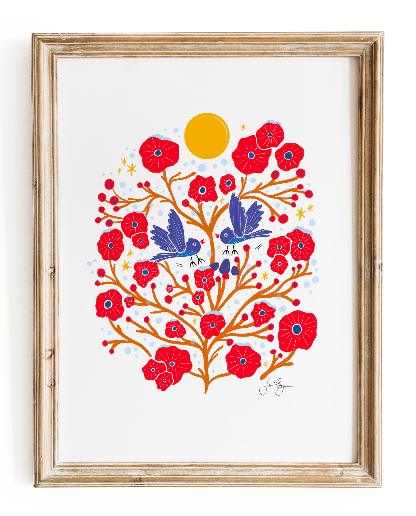 "Two Birds" Hand-Drawn Eco-Art Print 12x18" (Assorted Pattern & Colors)