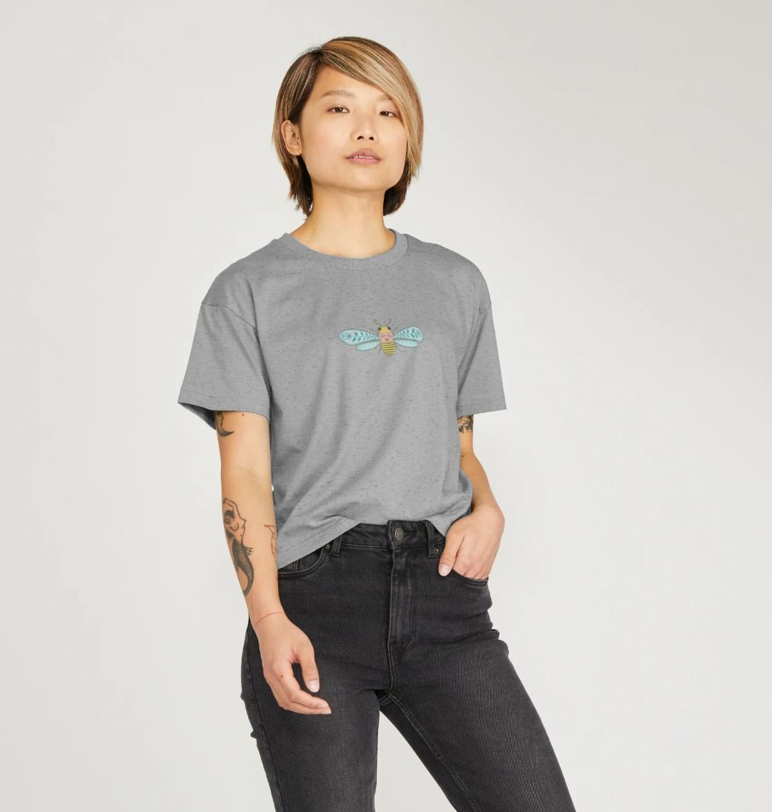 Boxy Bee T-Shirt (Adult - Gray, White & Dusty Blue)
